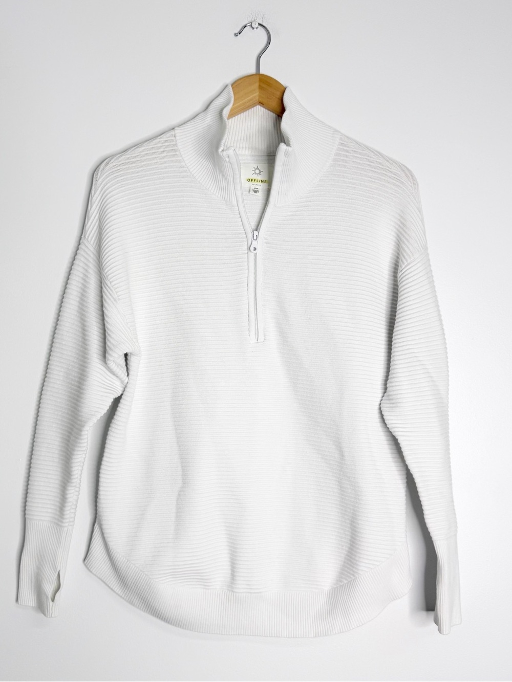 OFFLINE by Aerie Ribbed Quarter Zip Pullover White Size Small